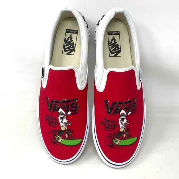 VANS Slip On Sneakers White Red Canvas Shoes Men Skate Low Top Custom Alsu01245 - Picture 3 of 11